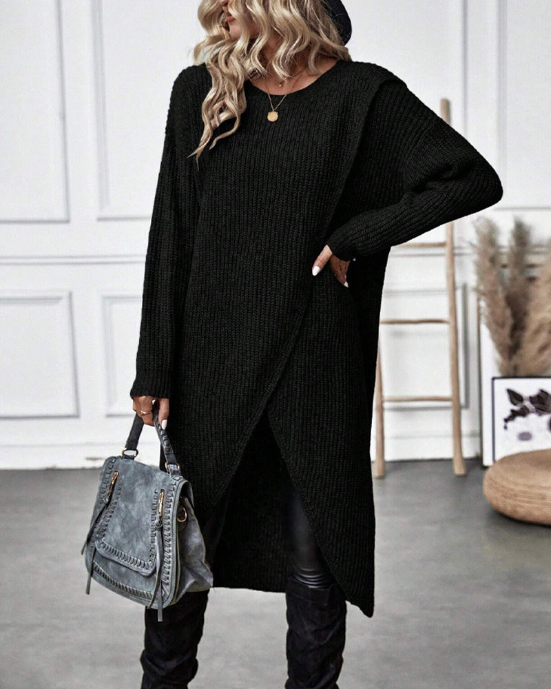 Dames Winter Sweater Wikkeljurk Asymmetrische Midi