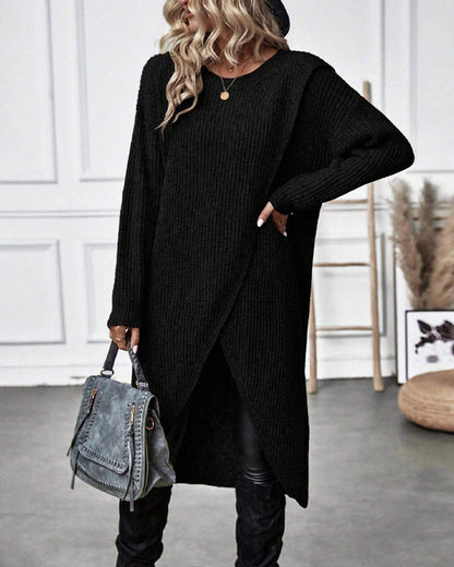 Dames Winter Sweater Wikkeljurk Asymmetrische Midi