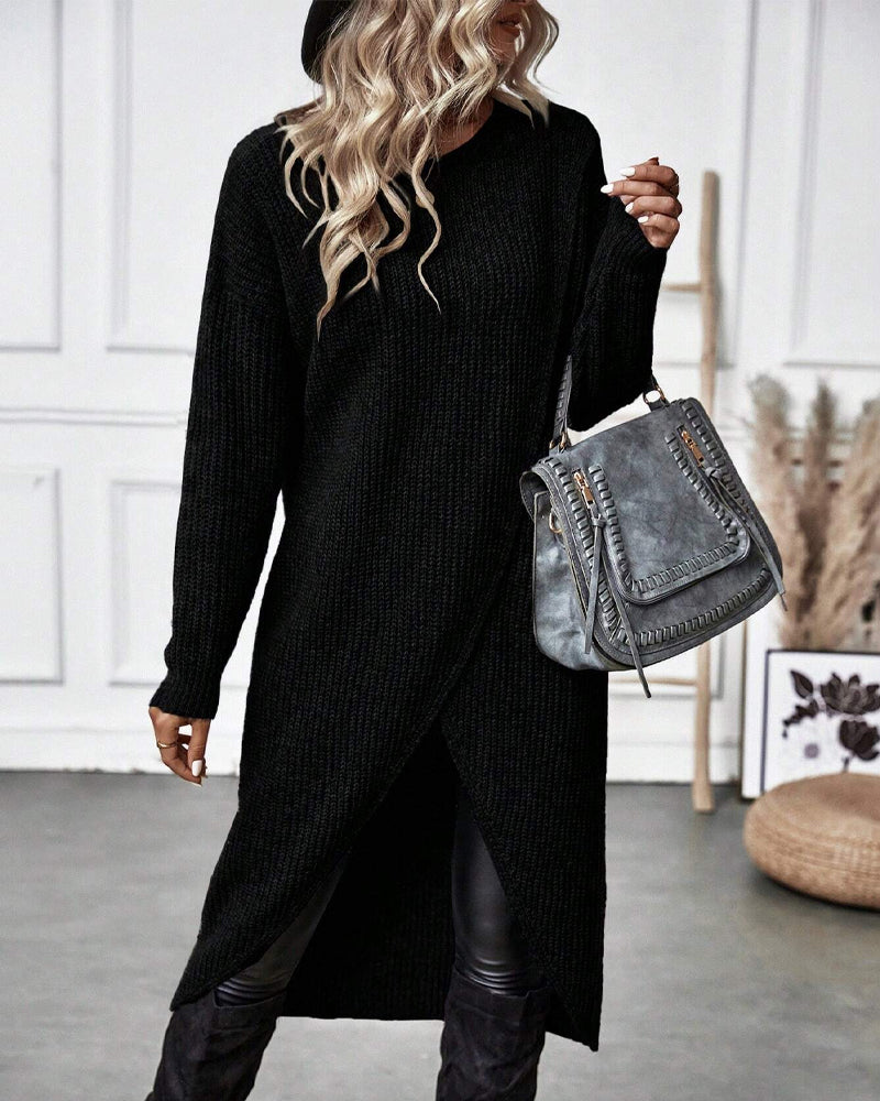 Dames Winter Sweater Wikkeljurk Asymmetrische Midi