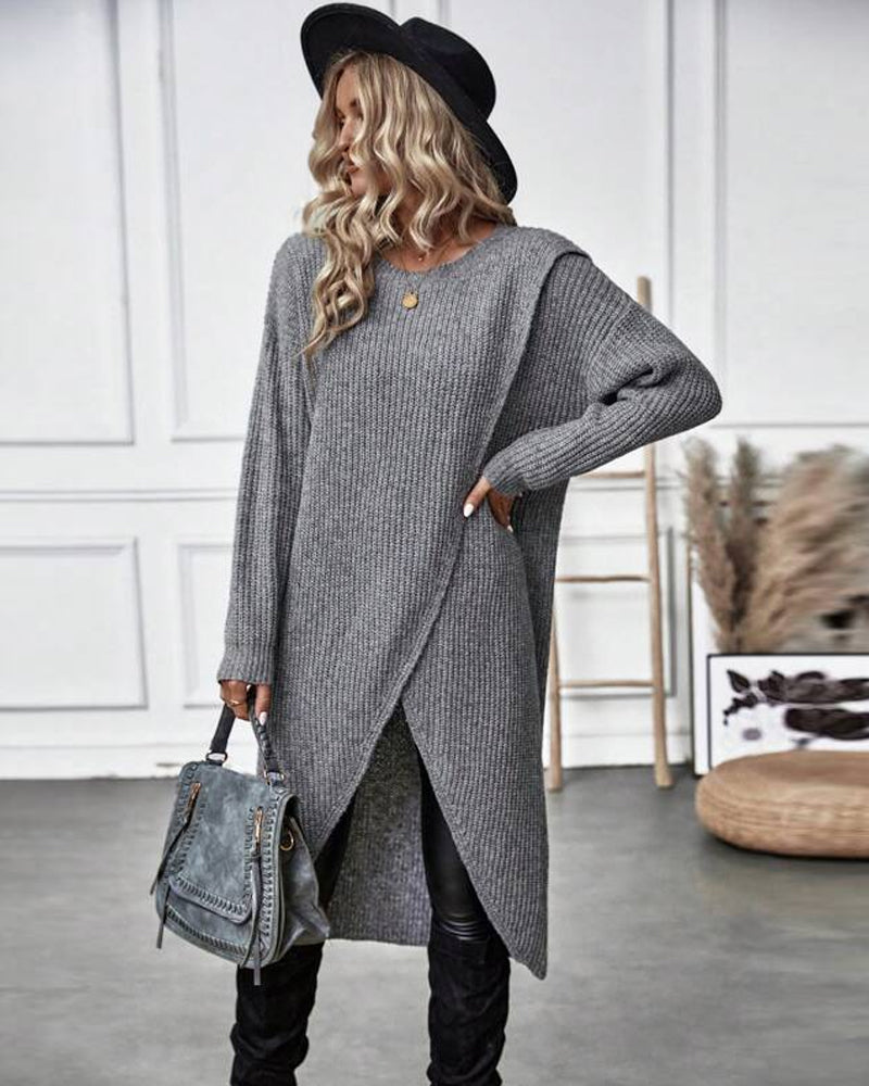 Dames Winter Sweater Wikkeljurk Asymmetrische Midi