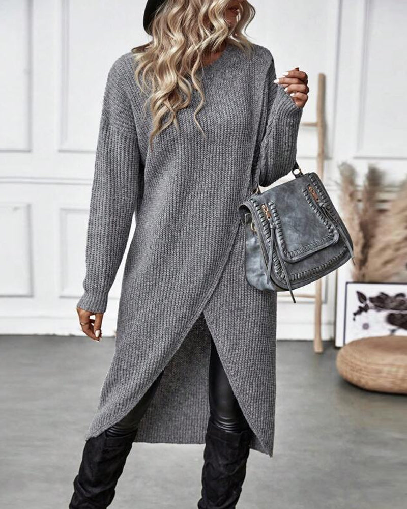 Dames Winter Sweater Wikkeljurk Asymmetrische Midi