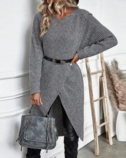 Dames Winter Sweater Wikkeljurk Asymmetrische Midi