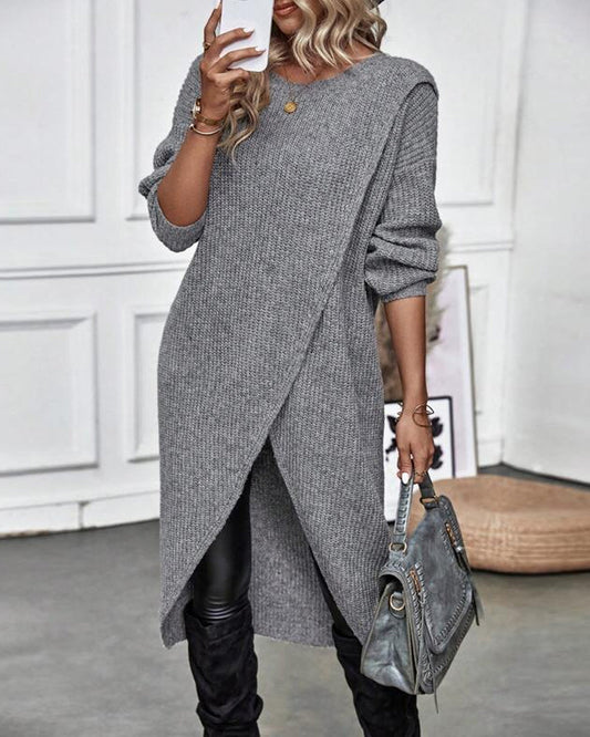 Dames Winter Sweater Wikkeljurk Asymmetrische Midi