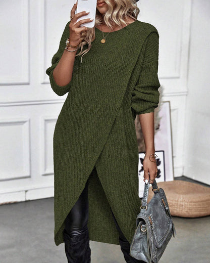 Dames Winter Sweater Wikkeljurk Asymmetrische Midi