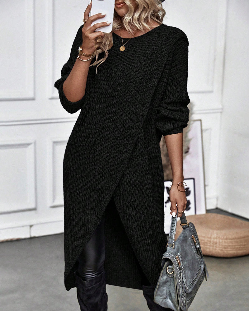 Dames Winter Sweater Wikkeljurk Asymmetrische Midi