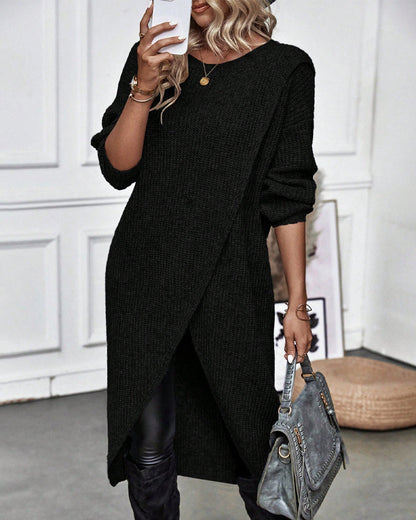 Dames Winter Sweater Wikkeljurk Asymmetrische Midi