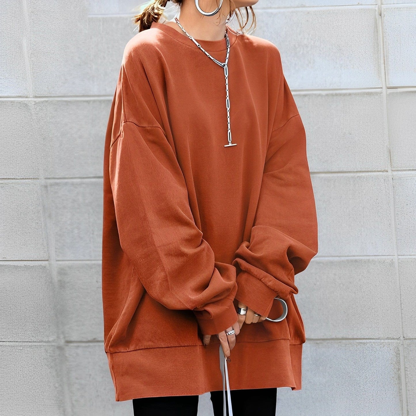 Casual Oversized Sweater met Ronde Hals voor Vrouwen
