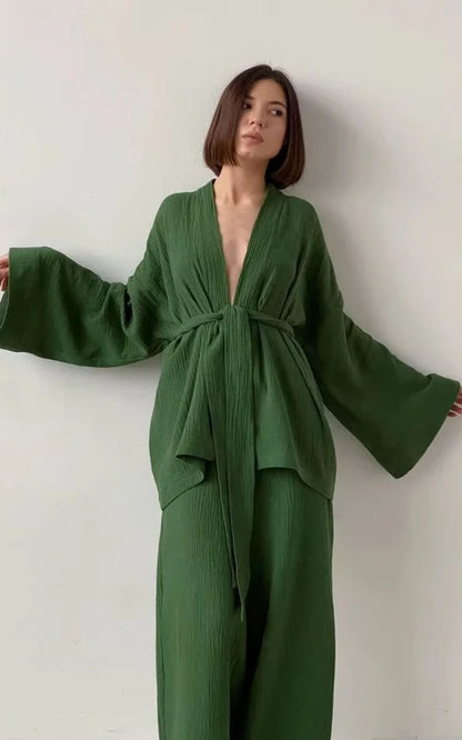 Emília - Loungewear Set met Wijde Mouwen en Ceintuur