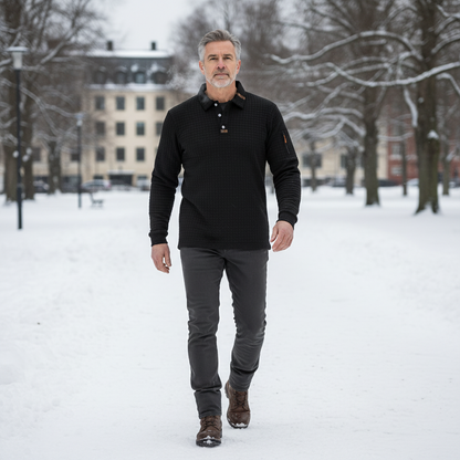 Heren Polo Met Lange Mouwen En Structuurstof Slim Fit