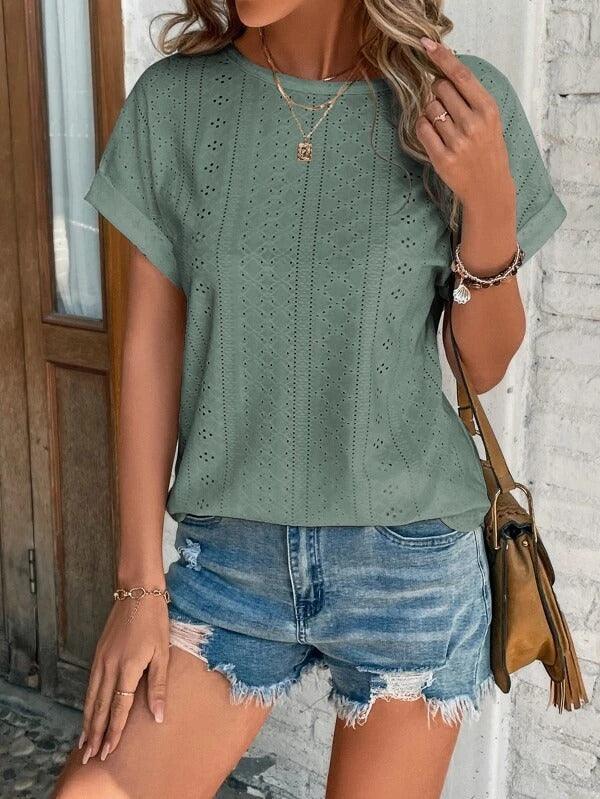 Lily - Broderie T-shirt met Korte Mouwen
