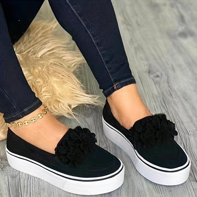 Katerine - Canvas Loafers met Bloemendetail en Plateauzool