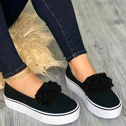 Katerine - Canvas Loafers met Bloemendetail en Plateauzool