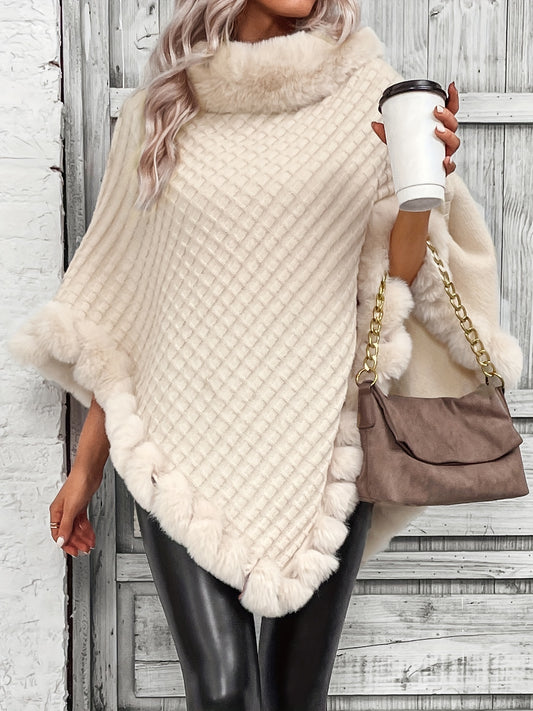 Warme Stijlvolle Poncho Trui Voor Dames Me Bontlook Col