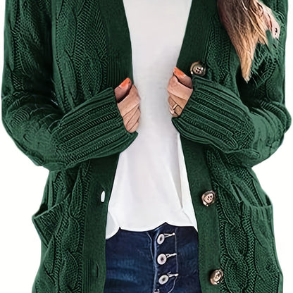 Warm Kabelgebreid Dames Vest Met Knopen En Zakken