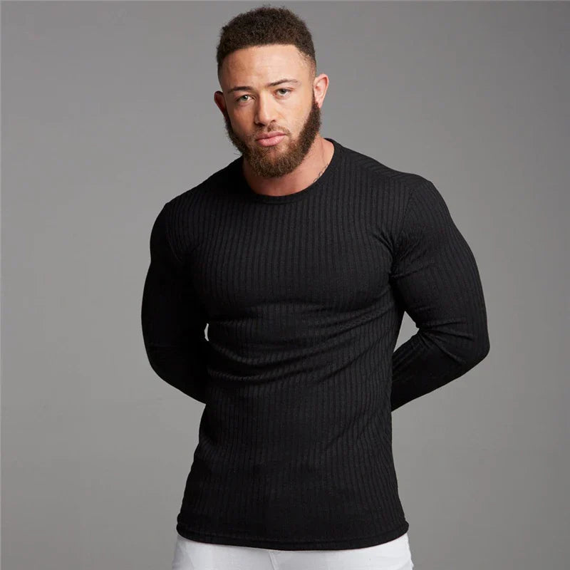 Heren Slim Fit Ribgebreide Longsleeve Met Lange Mouwen