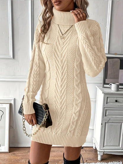 Kabelgebreide Mini Sweaterjurk Met Col Voor Dames Winter