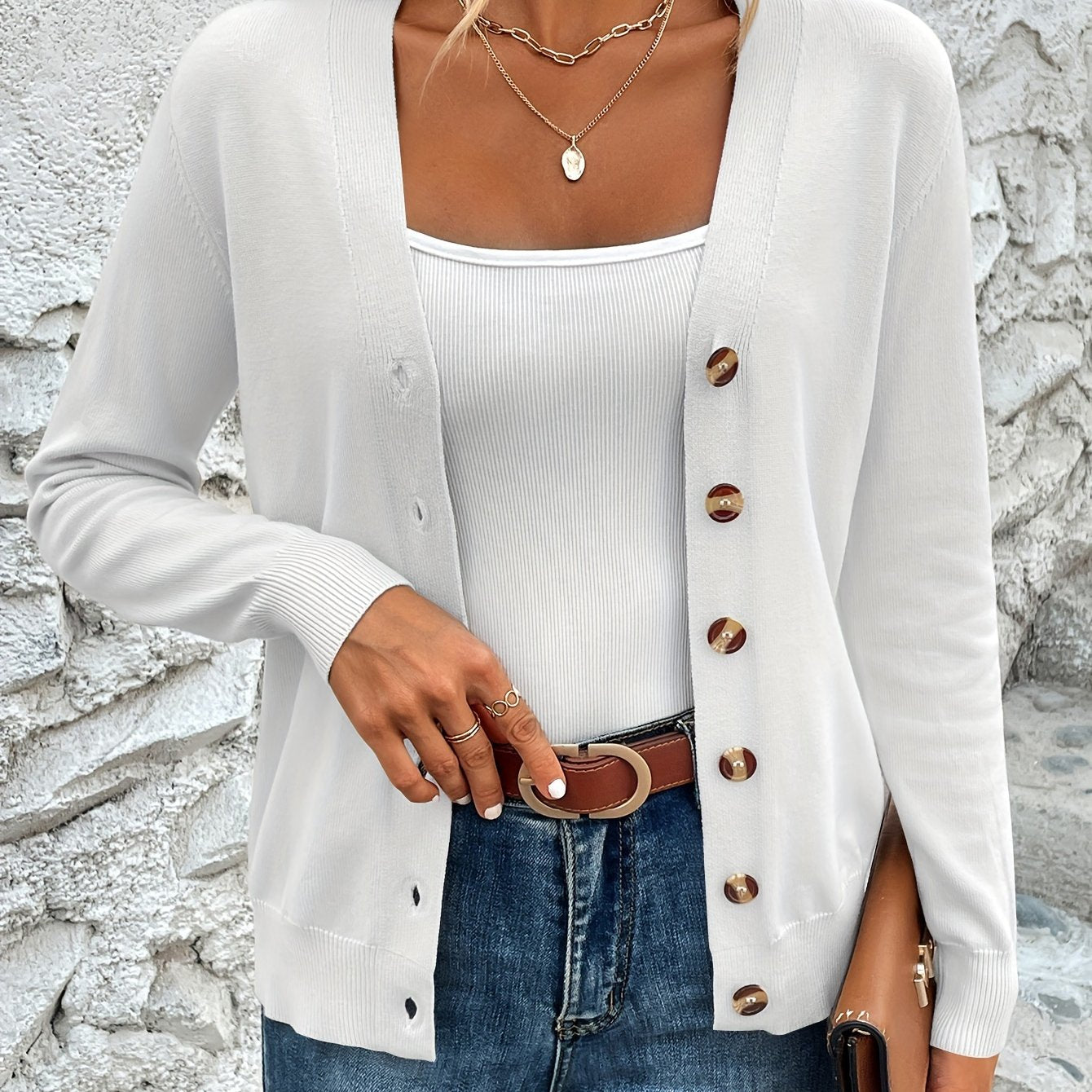 Elegant Dames Vest Met Knopen En Lange Mouwen