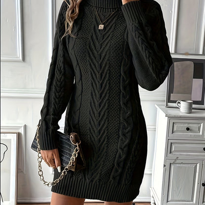Kabelgebreide Mini Sweaterjurk Met Col Voor Dames Winter