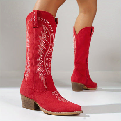 Dames Cowboylaarzen Met Decoratieve Stiksels En Dikke Hak