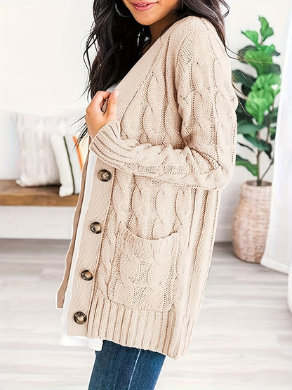 Warm Kabelgebreid Dames Vest Met Knopen En Zakken