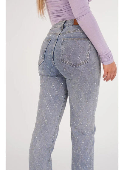 Dames Jeans High Waist met Ruit Strass Rechte Pijp