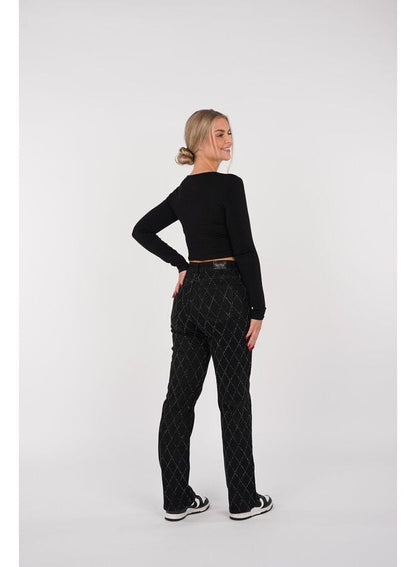 Dames Jeans High Waist met Ruit Strass Rechte Pijp