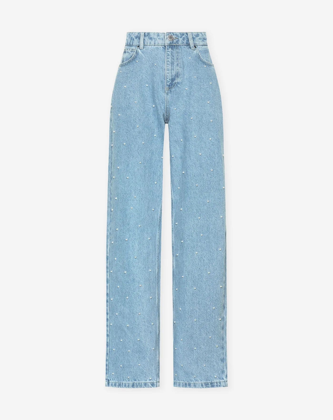 Dames Hoge Taille Rechte Jeans Met Strass Steentjes Chic