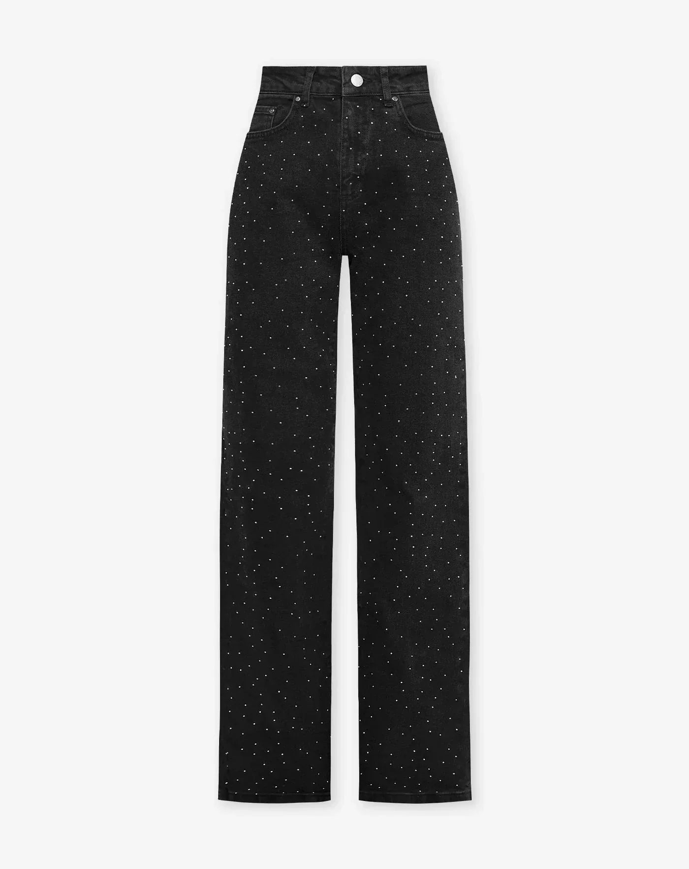 Dames Hoge Taille Rechte Jeans Met Strass Steentjes Chic