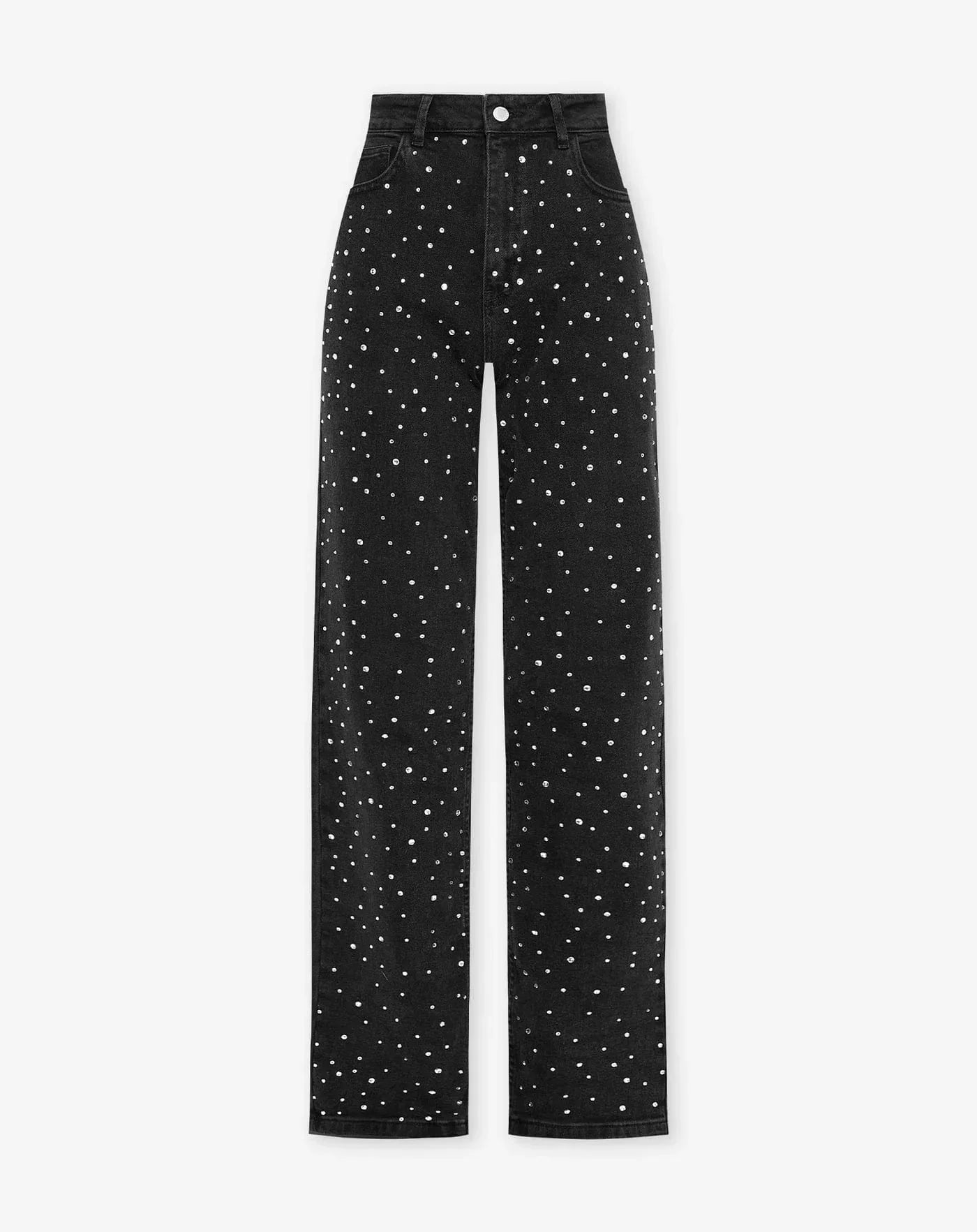 Dames Hoge Taille Rechte Jeans Met Strass Steentjes Chic