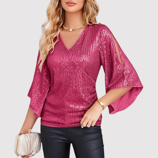 Feestelijke Pailletten Dames V-hals Overslag Blouse