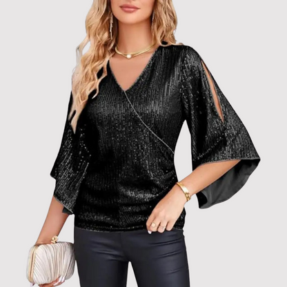 Feestelijke Pailletten Dames V-hals Overslag Blouse