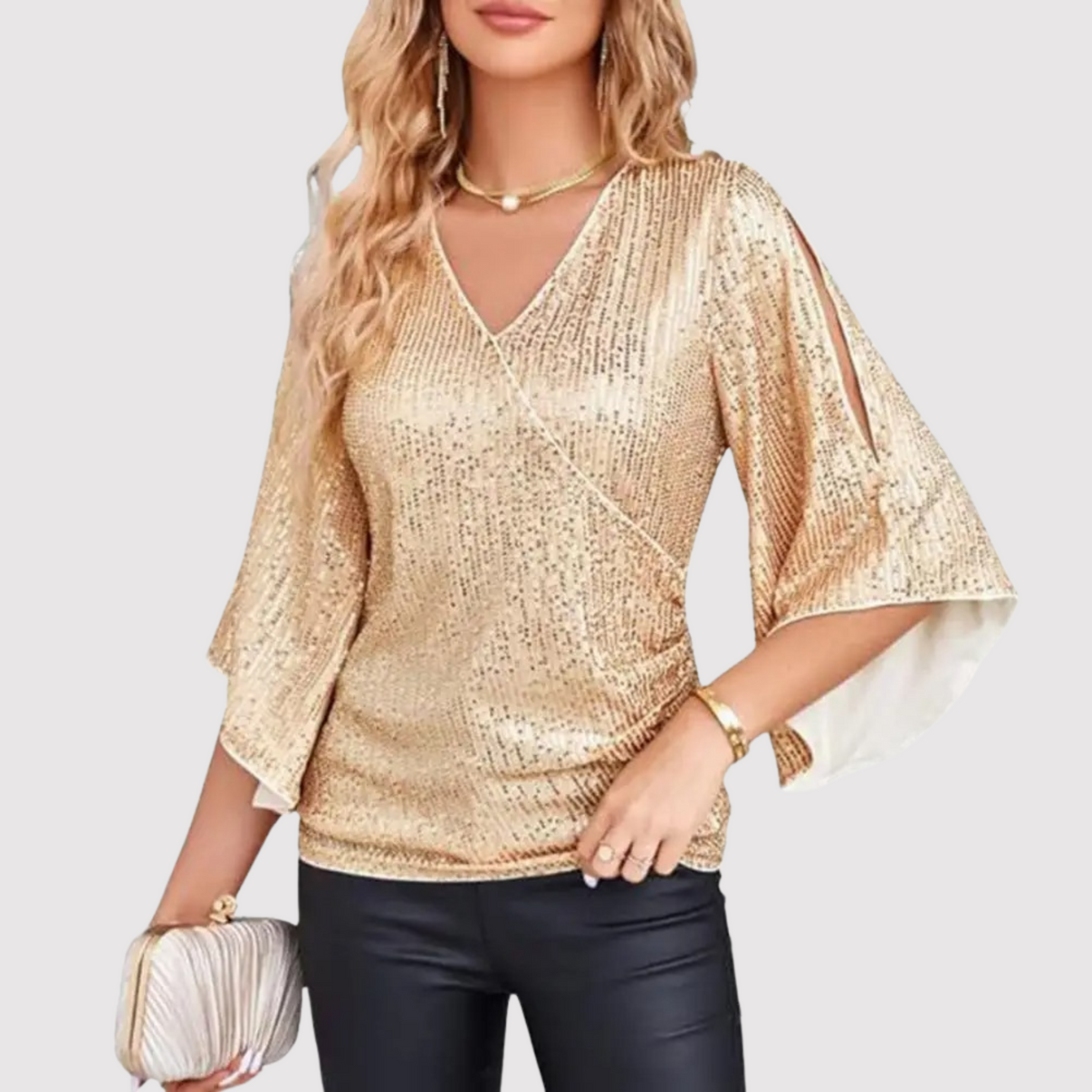 Feestelijke Pailletten Dames V-hals Overslag Blouse