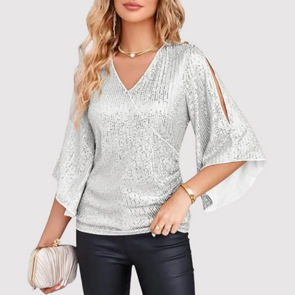 Feestelijke Pailletten Dames V-hals Overslag Blouse