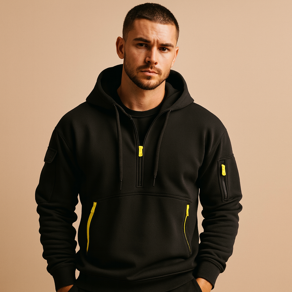 Sportieve Heren Hoodie met Half Zip en Zakken inclusief Mouwzak Warm