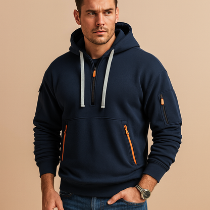 Sportieve Heren Hoodie met Half Zip en Zakken inclusief Mouwzak Warm