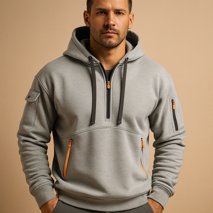Sportieve Heren Hoodie met Half Zip en Zakken inclusief Mouwzak Warm