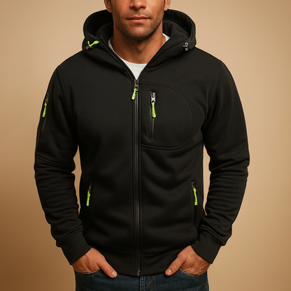 Warme Heren Hoodie met Rits en Zakken Fleecevoering en Stretch