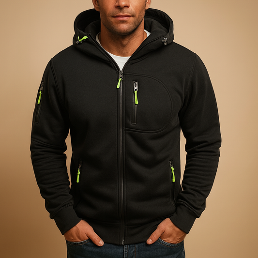 Warme Heren Hoodie met Rits en Zakken Fleecevoering en Stretch