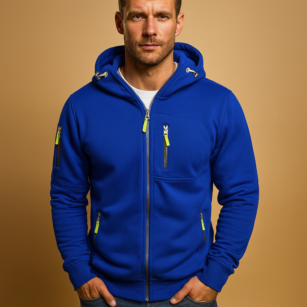 Warme Heren Hoodie met Rits en Zakken Fleecevoering en Stretch