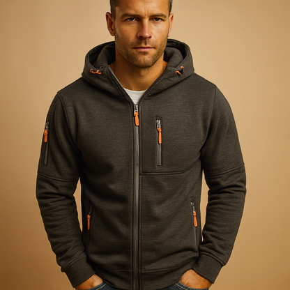 Warme Heren Hoodie met Rits en Zakken Fleecevoering en Stretch