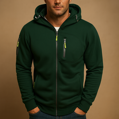 Warme Heren Hoodie met Rits en Zakken Fleecevoering en Stretch