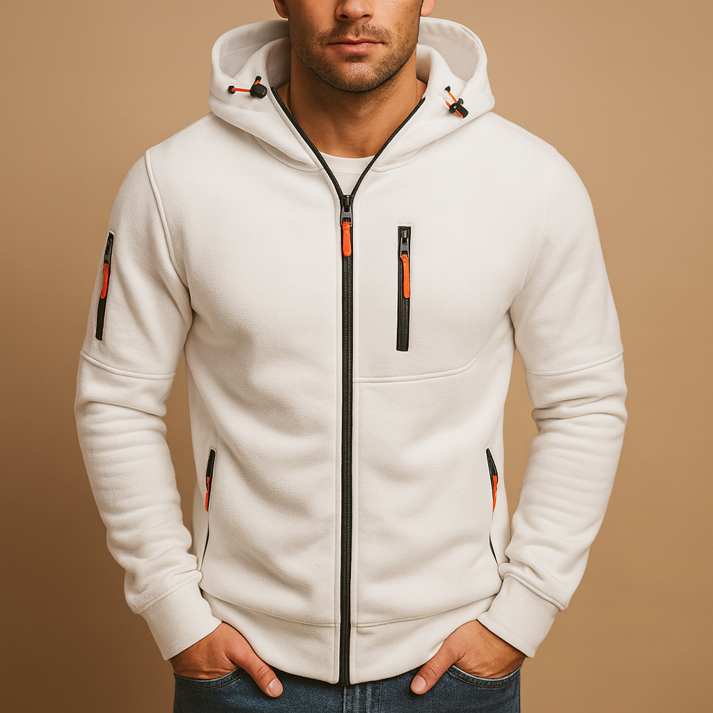 Warme Heren Hoodie met Rits en Zakken Fleecevoering en Stretch