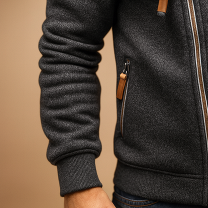 Warme Heren Hoodie met Asymmetrische Rits Zakken en Ribboorden