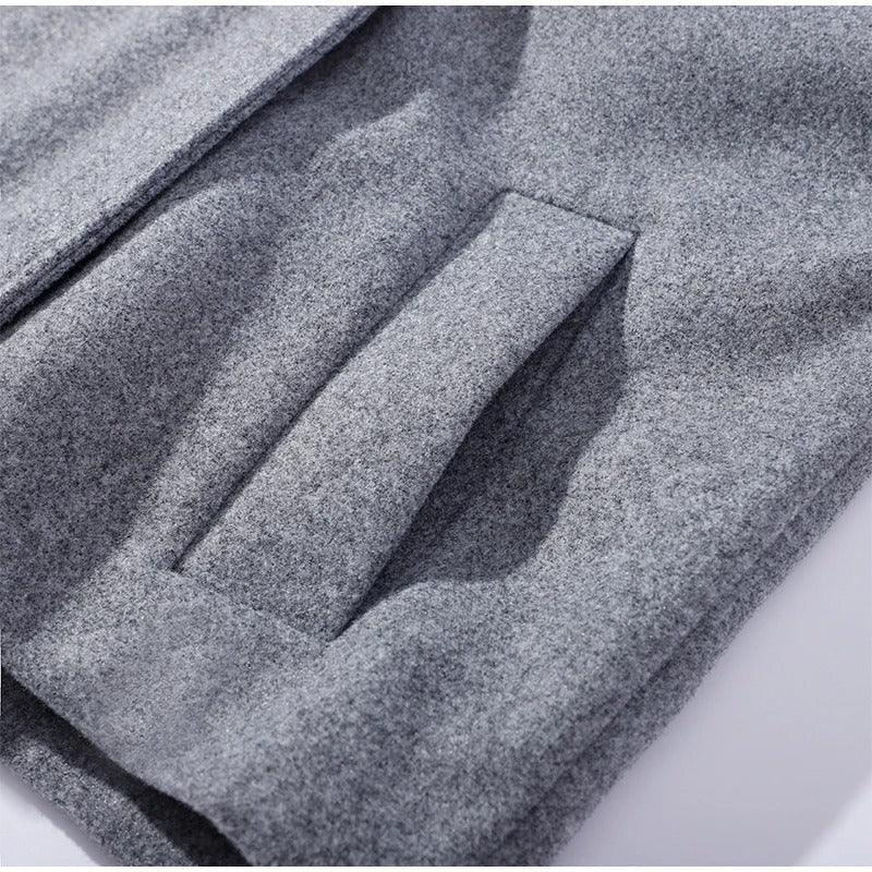 Dames Wolblend Jas met Hoge Kraag en Dubbele Knopen