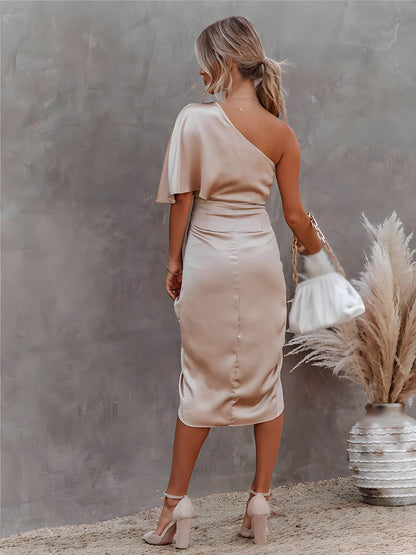 Suzanne - Satijnen One Shoulder Feestjurk met Split