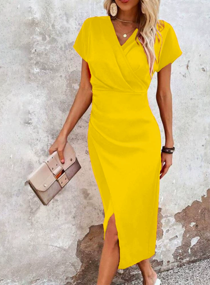 Sienna – Elegante Midi Jurk met V-hals en Split