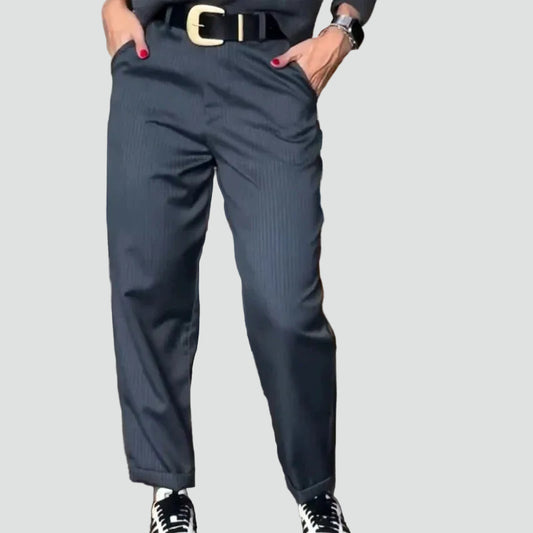 Vrouwen Rechte Broek Met Hoge Taille En Subtiele Strepen