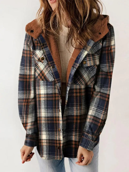 Dames Geruite Winter Teddy Jas met Capuchon en Zakken