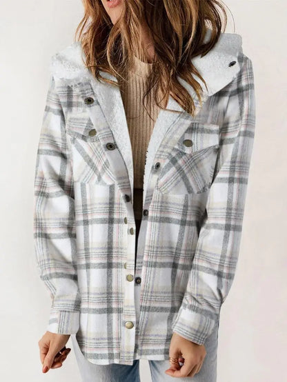 Dames Geruite Winter Teddy Jas met Capuchon en Zakken