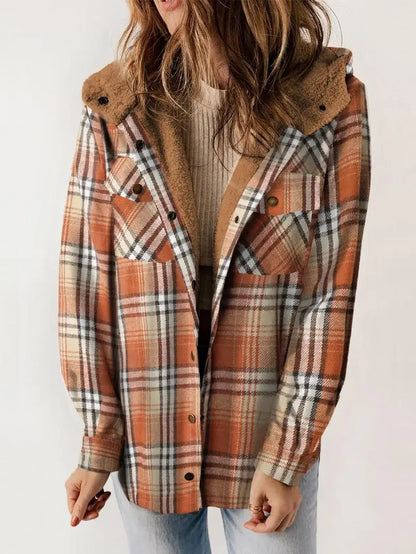 Dames Geruite Winter Teddy Jas met Capuchon en Zakken